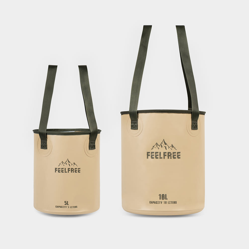 ถังน้ำพับได้แบบพกพา FEELFREE FOLDABLE WASH BASIN 10L สีแทน สายสีเขียว